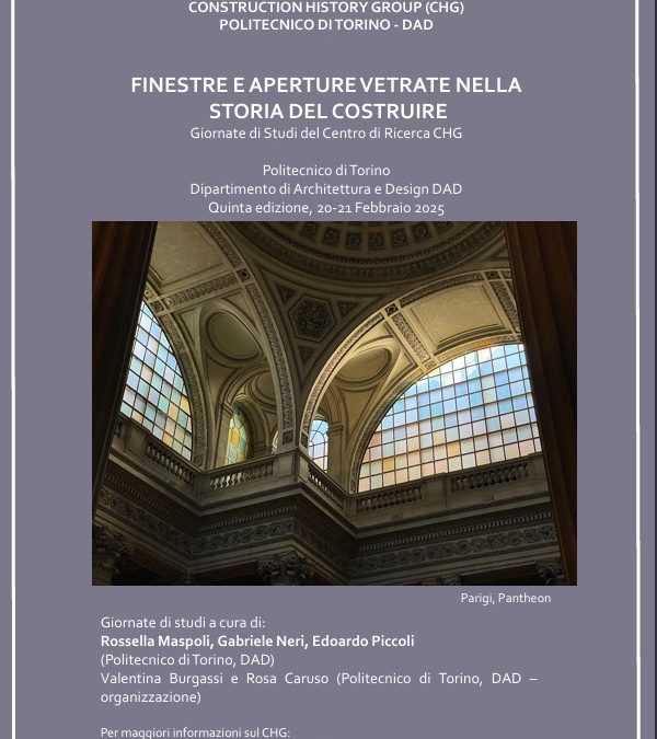 5th international seminar by CHG 20th -21st February, 2025 – Politecnico di Torino (Valentino Castle)